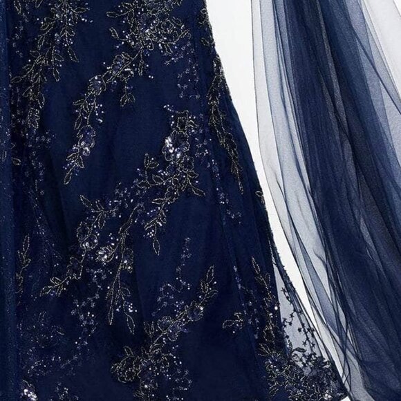 NWT Montage by Mon Cheri M2204 Beaded Applique Prom Dress Navy Size 14 - Picture 4 of 8